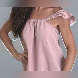 Women’s Sleep Pj Tank Top Size M Babydoll Cotton Rayon Pink Shirt Ruffle Mumu
